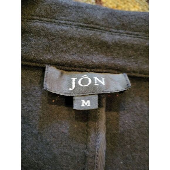 Jôn Felted Wool Blazer Women's Medium Black Engraved Buttons Cropped Cozy Warm - Picture 2 of 5